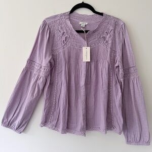 Sundance NWT Lavender Boho Knit Blouse Lace PIn tuck Pastel Easter Spring Pretty